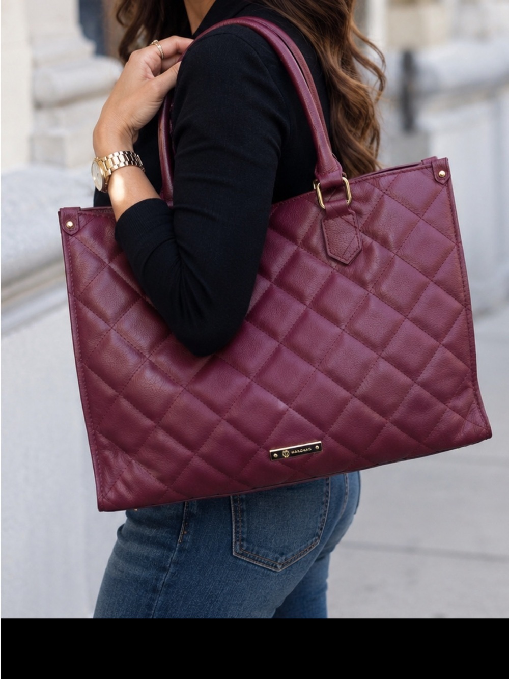 Quilted Burgundy Women's Tote Bag - Unbranded